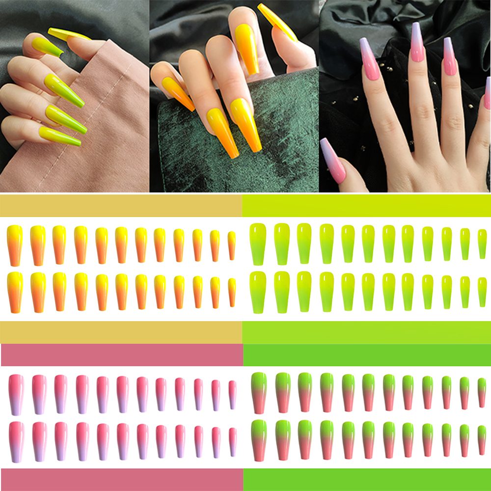 Set 24 Móng Tay Giả Màu Gradient Có Thể Tháo Rời Dùng Trang Trí Móng Tay