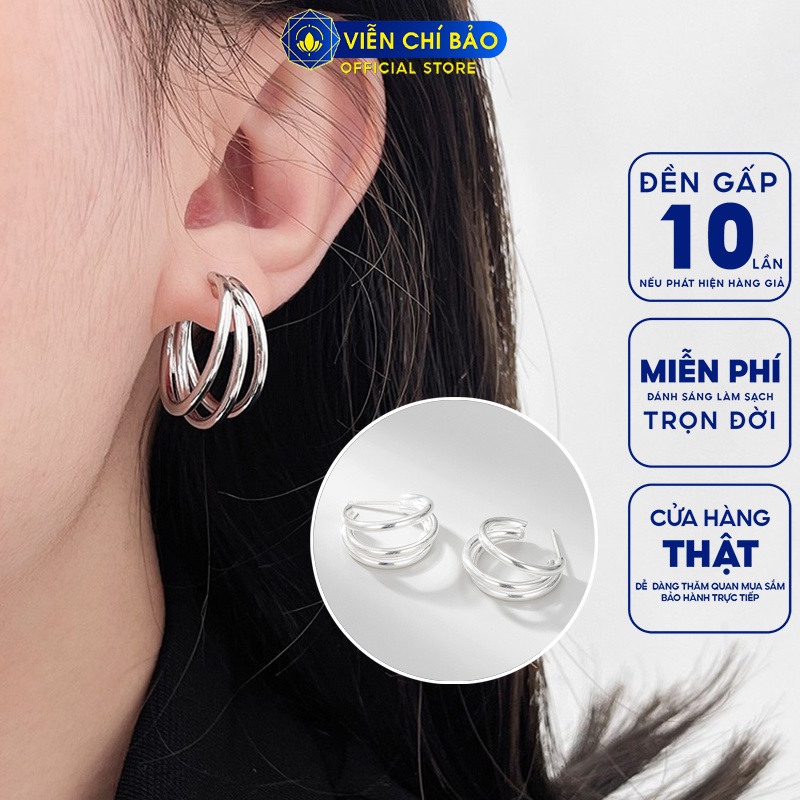 Bông tai bạc nữ 3 vòng chữ C chất liệu bạc Thái 925 thời trang phụ kiện trang sức nữ Viễn Chí B000287