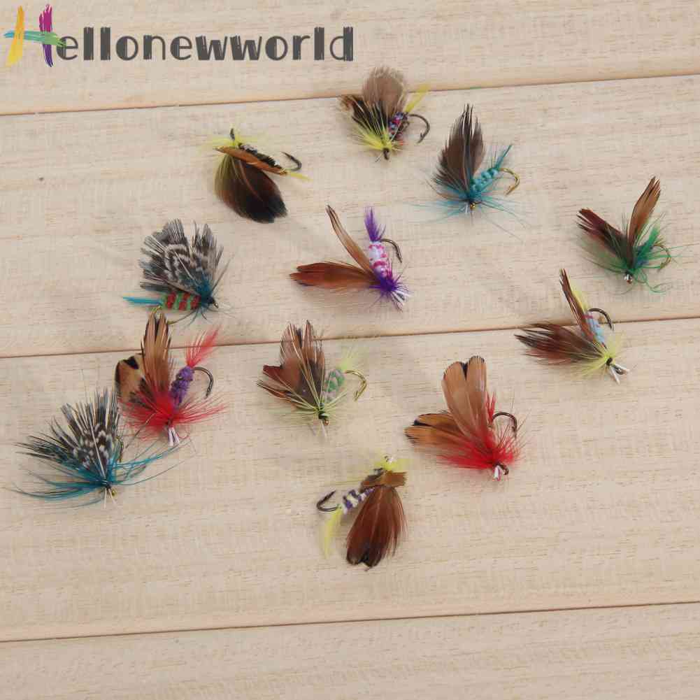 Bộ 12 Mồi Câu Cá Hình Côn Trùng Bay Kèm Lưỡi Câu Giả