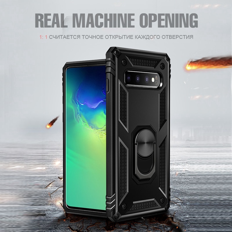 Ốp lưng Silicone từ tính kiểu giáp có nhẫn đỡ sang trọng cho Samsung Galaxy Note 10 Plus 9 S8 S9 S10