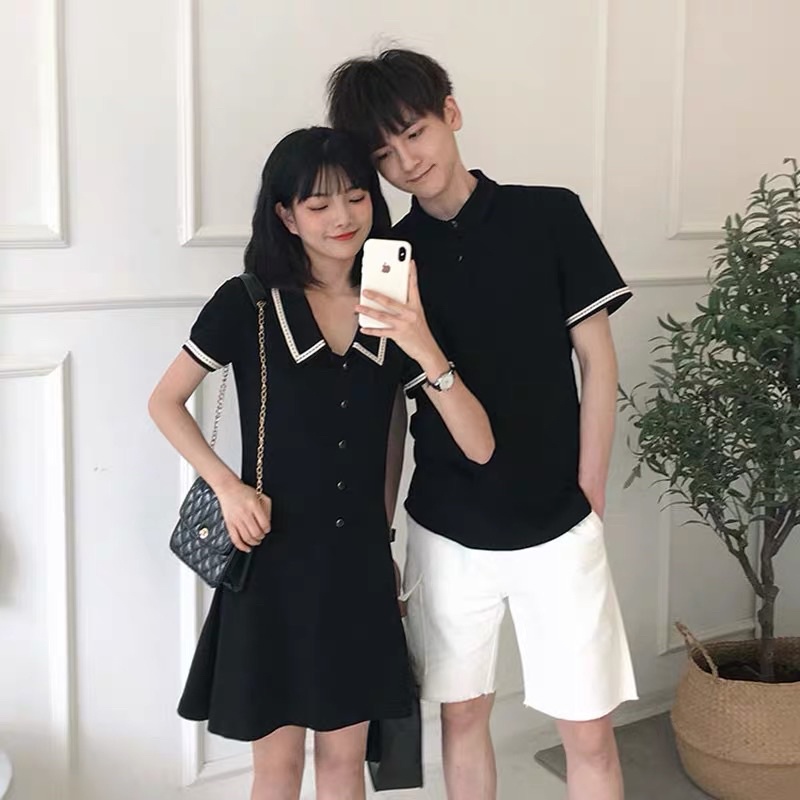 Áo váy thun đôi đen viền mới Forever Couple Store (có ảnh thật, giá gồm áo và váy)