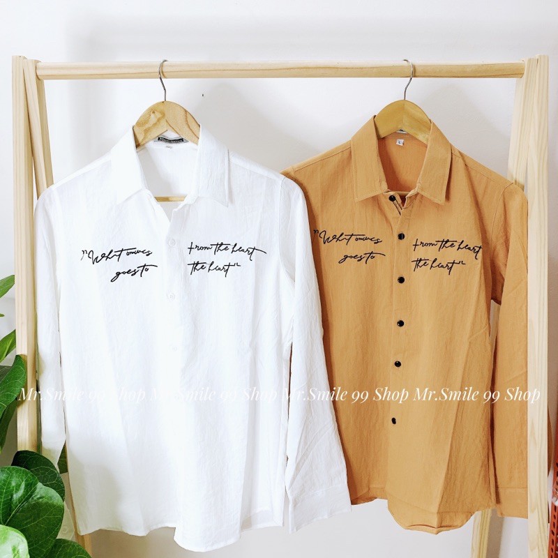 ÁO SƠ MI BASIC ĐŨI THÊU CHỮ TAY DÀI UNISEX MR SMILE 99 SHOP | BigBuy360 - bigbuy360.vn