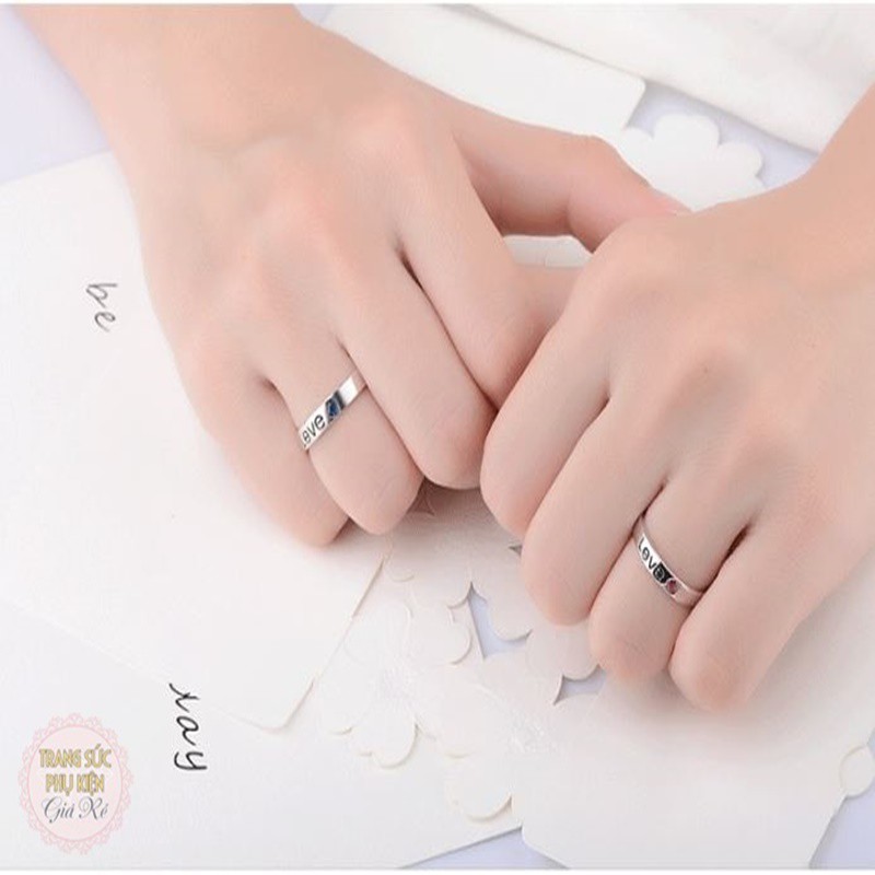 Nhẫn cặp nam nữ mẫu mới chữ LOVE hạt đá màu NC10, S925, giá rẻ