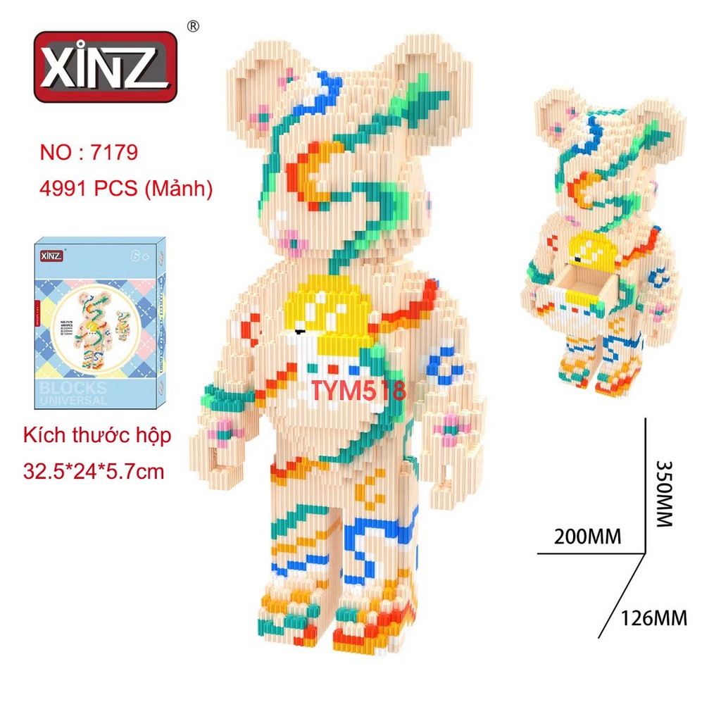 Xếp hình Gấu Bearbrick 35cm Đồ chơi lắp ráp mô hình cỡ lớn bear bricK cho bé