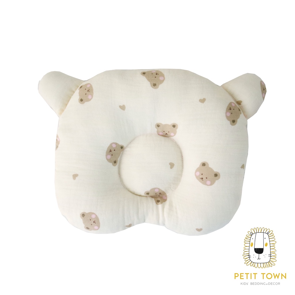 Combo sơ sinh 4 món Petit Town vải xô muslin họa tiết gấu má hồng cho bé gái
