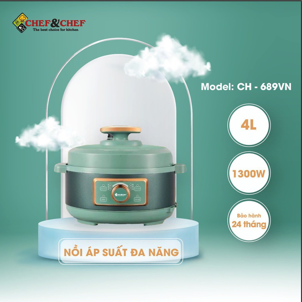 NỒI ÁP SUẤT ĐA NĂNG CHEF&amp;CHEF CH-689VN 4 LÍT VỚI NÚT XẢ ÁP AN TOÀN