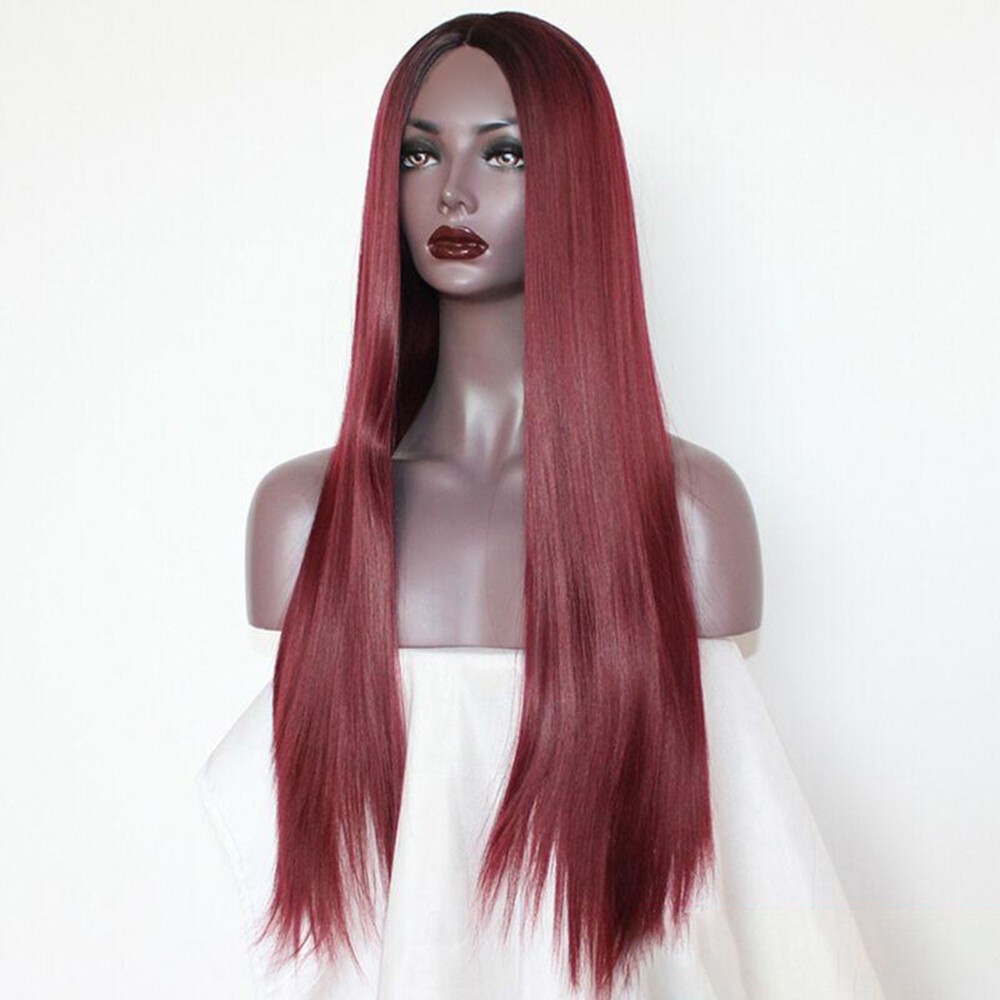 [Hàng mới về] Tóc giả thẳng chịu nhiệt cao màu đỏ rượu vang