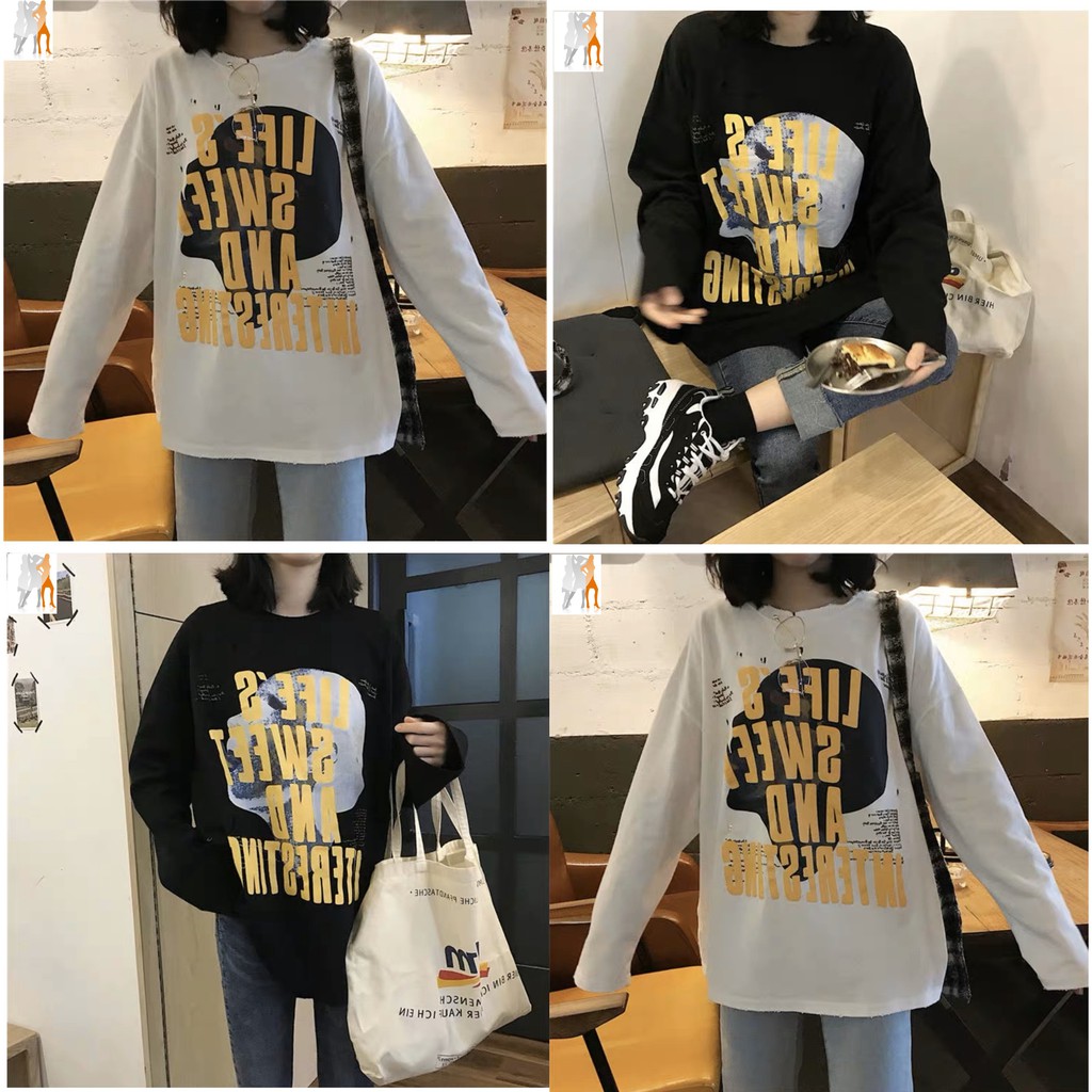 Áo thun dài tay unisex nam nữ | Áo thun dài tay Life's Sweet and Interesting | Trùm Chuyên Sỉ Thời Trang - 260920201144