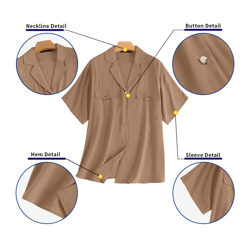 Áo sơ mi tay lửng ZANZEA dáng rộng cài nút thời trang dành cho nữ