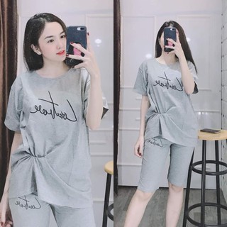 Đồ bộ mặc nhà quần lửng thun cotton nữ - chữ thêu