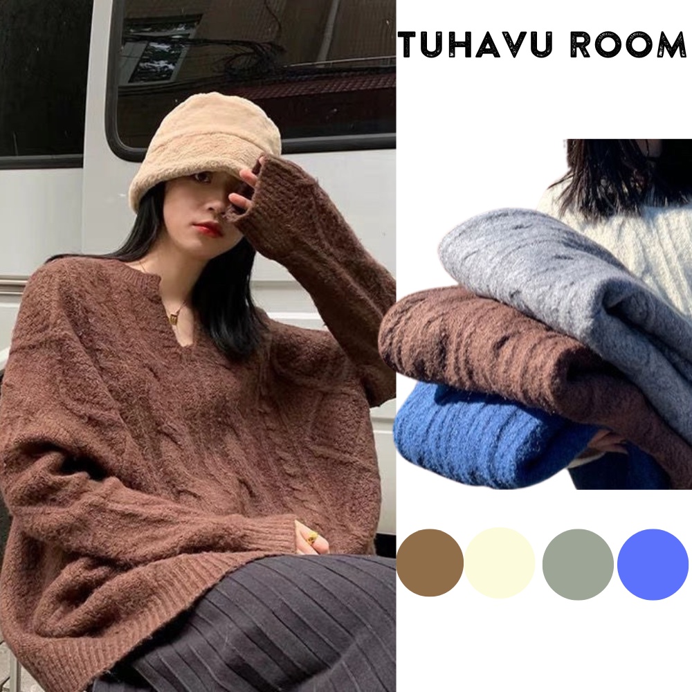 Áo len nữ dài tay nhiều màu phom rộng sweater chất len dày dặn