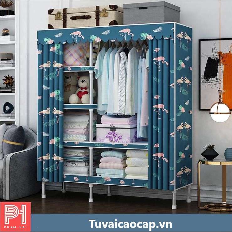 Tủ quần áo lắp ghép khung thép titan 2 buồng siêu bền siêu chắc