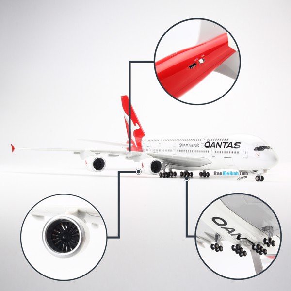 Mô hình máy bay lắp ráp có đèn led Qantas Airbus A380 47cm Everfly