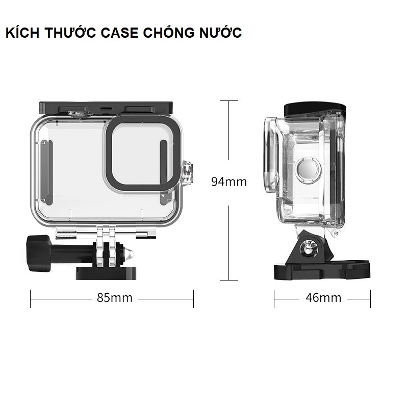 Vỏ chống nước Gopro 9 bằng nhựa trong suốt chống nước độ sâu 45m hãng Telesin