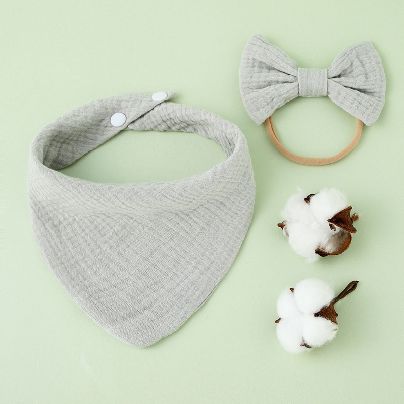 Khăn Bandana Vải Cotton Mềm Màu Trơn Đính Nơ Xinh Xắn Cho Bé Sơ Sinh