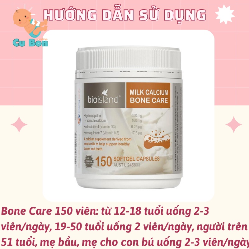 Canxi sữa cho bé Bio Island Milk Calcium 90/150 viên của úc hỗ trợ phát triển chiều cao tối ưu cho trẻ từ 7 tháng tuổi