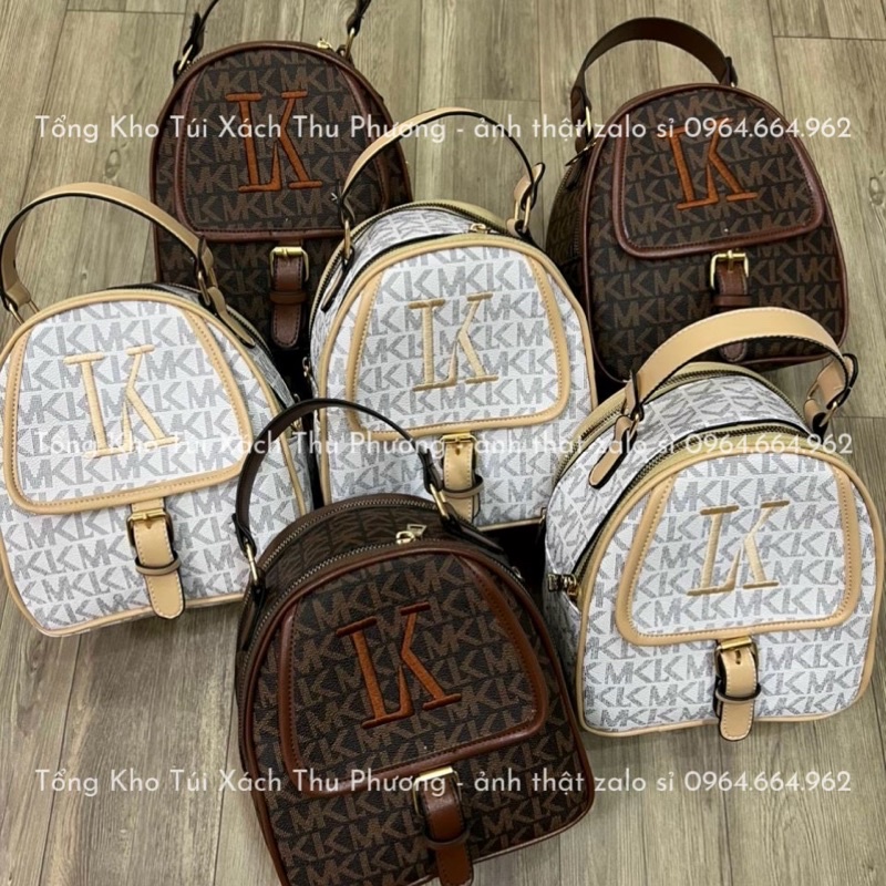 Balo nữ - balo dáng bầu đứng hoạ tiết chữ MK nhỏ gọn siêu xinh (ảnh thật shop chụp)