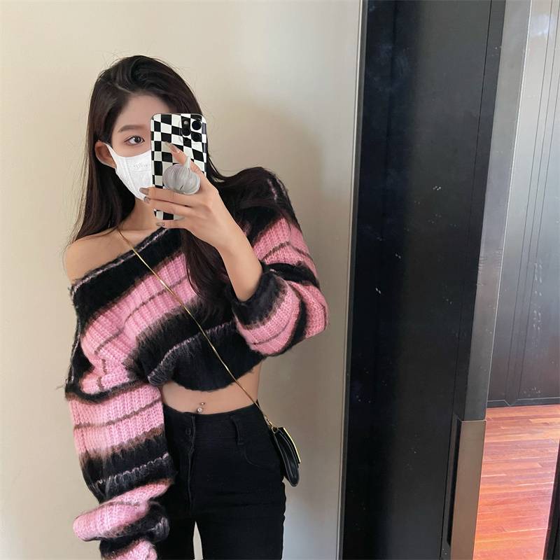 Áo Sweater Dệt Kim Dáng Rộng Màu Hồng Dễ Thương