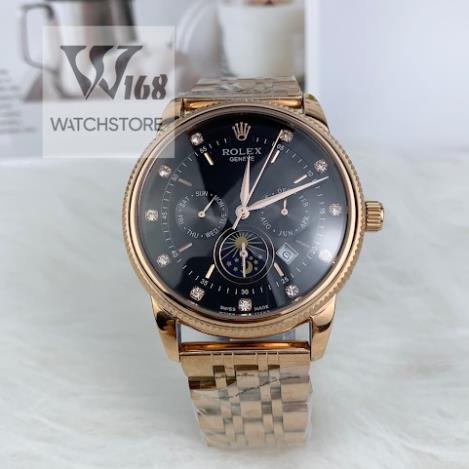 Đồng hồ Nam Rolex đồng hồ cơ Automatic máy nhật mẫu 6mặt đen viền vàng đính đá size 40mm-41mm