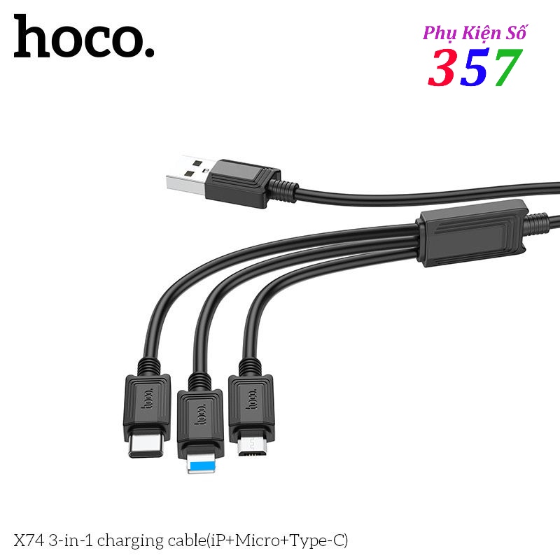 Cáp sạc đa năng 3 đầu Hoco X74 2.0A dài 1m-Hàng Chính Hãng