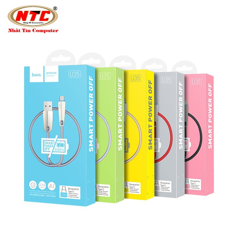 Cáp sạc và truyền dữ liệu Hoco U35 cổng tuỳ chọn/MicroUSB/TypeC dài 2m-ngắt sạc thông minh (màu ngẫu nhiên