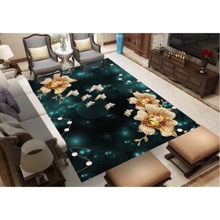 Thảm trải sàn bali 5D mẫu đào đá nền xanh sắc xuân 1m6x2m3