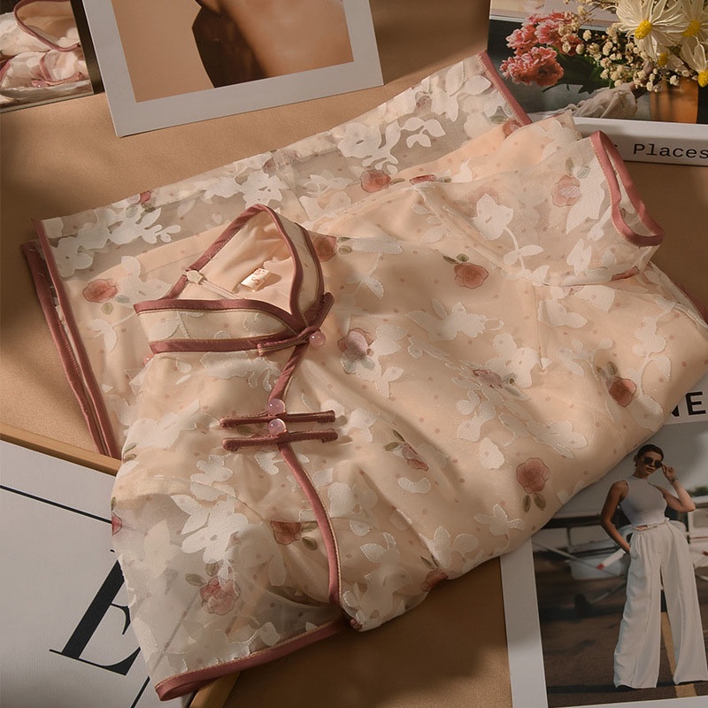 Đầm Sườn Xám Vải Voan Tay Ngắn In Hoa Thanh Lịch Thời Trang Mùa Hè Dành Cho Nữ Size S-2XL