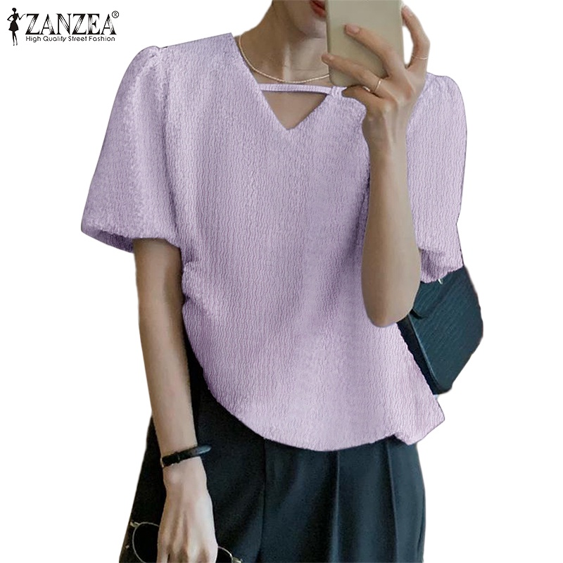 Áo ZANZEA tay phồng cổ chữ V thời trang dành cho nữ