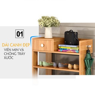 Kệ để giày dép bằng gỗ MDF 5 tầng Tee Decor - Kệ để giầy có ngăn kéo, móc treo đồ, thanh lịch, lắp ghép siêu dễ