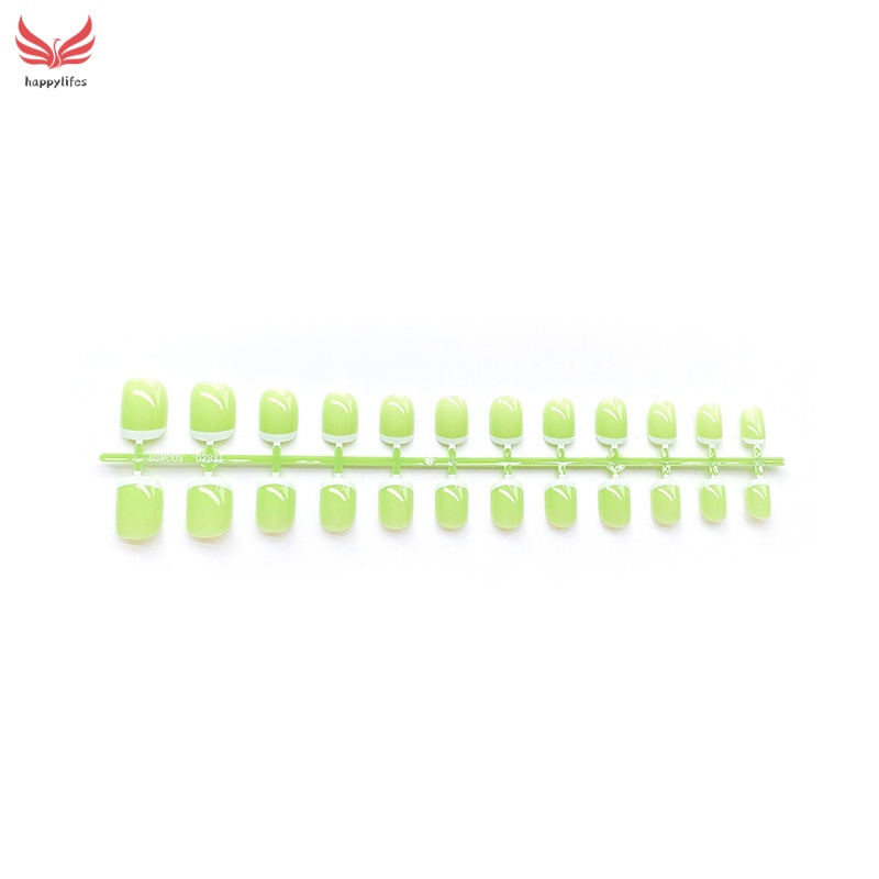 Set 24 Móng Tay Giả Màu Trắng/Xanh Lá Thời Trang Cho Nữ