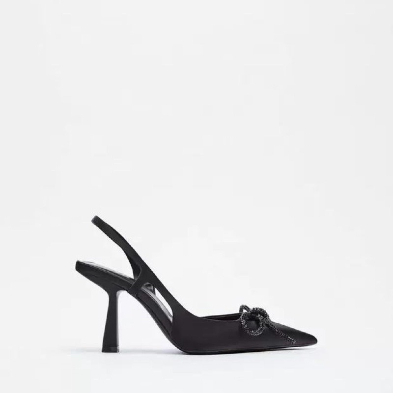 Order giày cao gót ZARA xuất dư mới giày cao gót mũi nhọn nơ sáng slingback