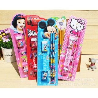 Bộ Văn Phòng Phẩm cho Bé 05 món Thước Kẻ Bút Chì Tẩy Chuốt Gọt Bút Chì Hoạt Hình