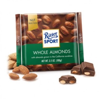 Sô-cô-la sữa Ritter Sport dạng thanh, hạt phỉ, không có nhân 100g