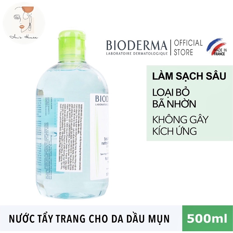 [CHÍNH HÃNG] Tẩy Trang BIODERMA XANH SEBIUM H2O Dành Cho Da Dầu Nhờn, Mụn 500ml