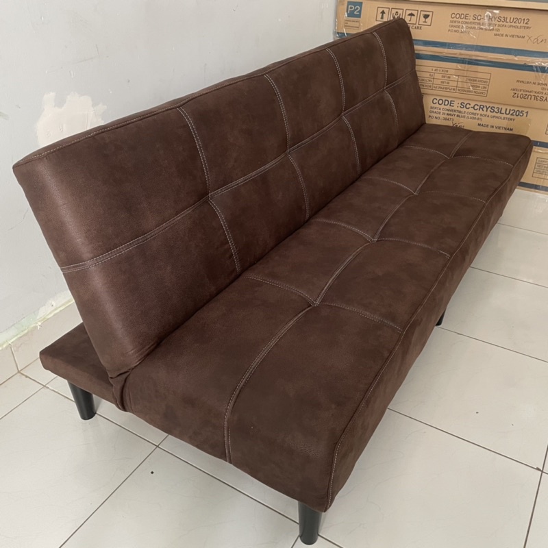 Sofa giường - Sofa Bed bọc da lộn màu nâu đen kích thước 1.8m x 90cm