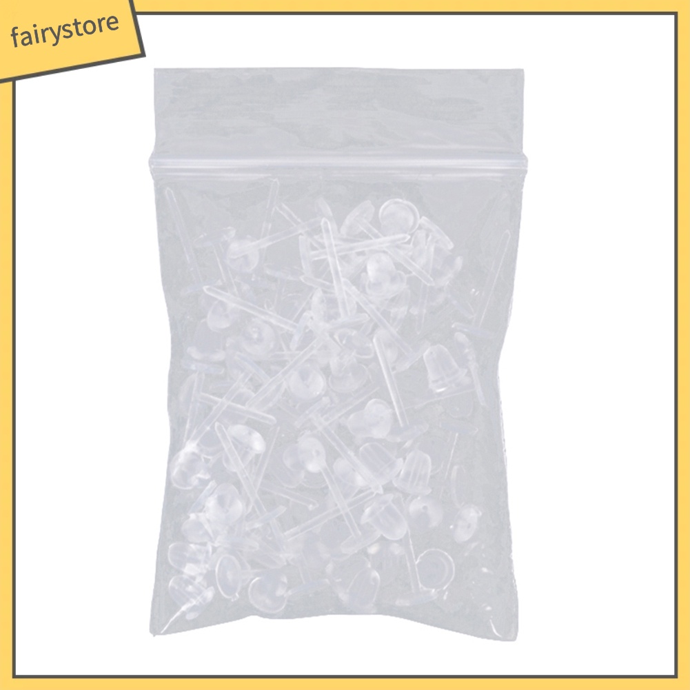 Bộ 50 ghim xỏ lỗ bông tai bằng nhựa trong suốt dùng làm đồ trang sức thủ công cho nam nữ DIY