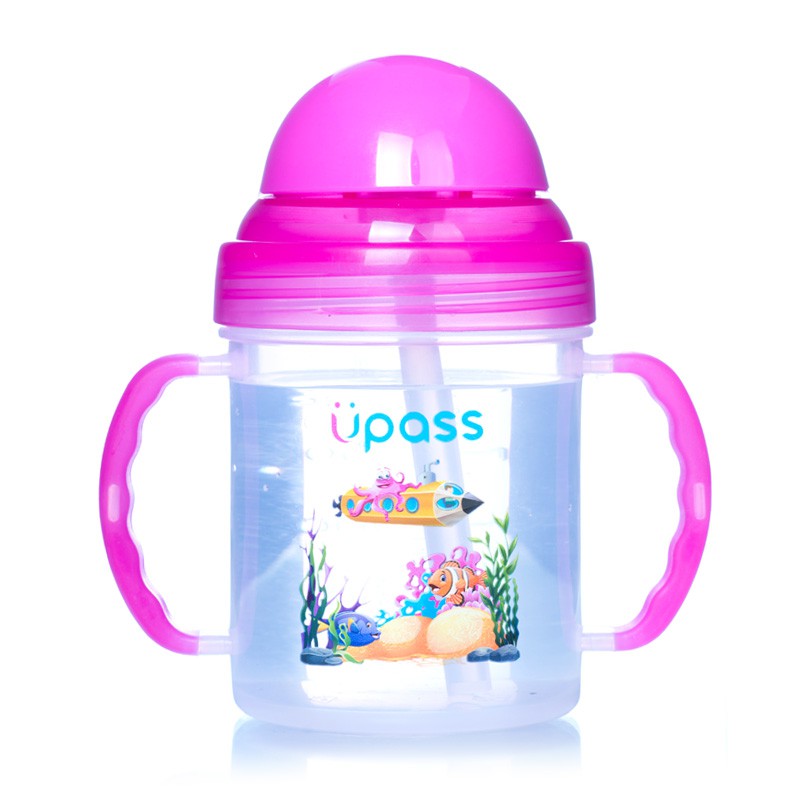 Cốc uống nước Upass 200ml có hai tay cầm vòi hút mềm cho bé từ 6 tháng tuổi UP0732Y