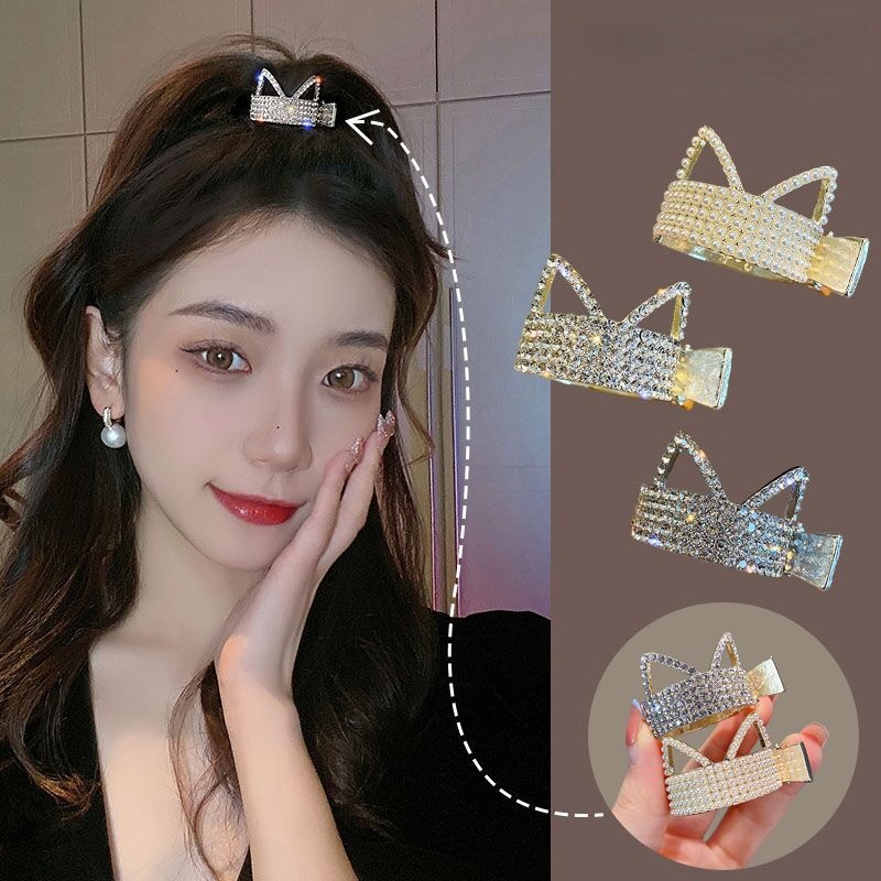 Mới Kẹp Tóc Hình Tai Mèo Đính Đá Thời Trang Cho Nữ