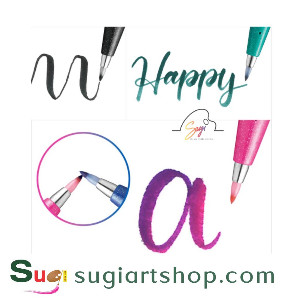 [SUGI ART SHOP] Bộ Bút viết thư pháp Pentel Fude Touch Brush Sign Pen tông màu Pastel