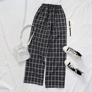 Quần Kẻ Caro Ống Rộng Cạp Chun Kiểu Dáng Ulzzang -  Quần Ống Rộng Caro Dáng Dài Lưng Cao QD022