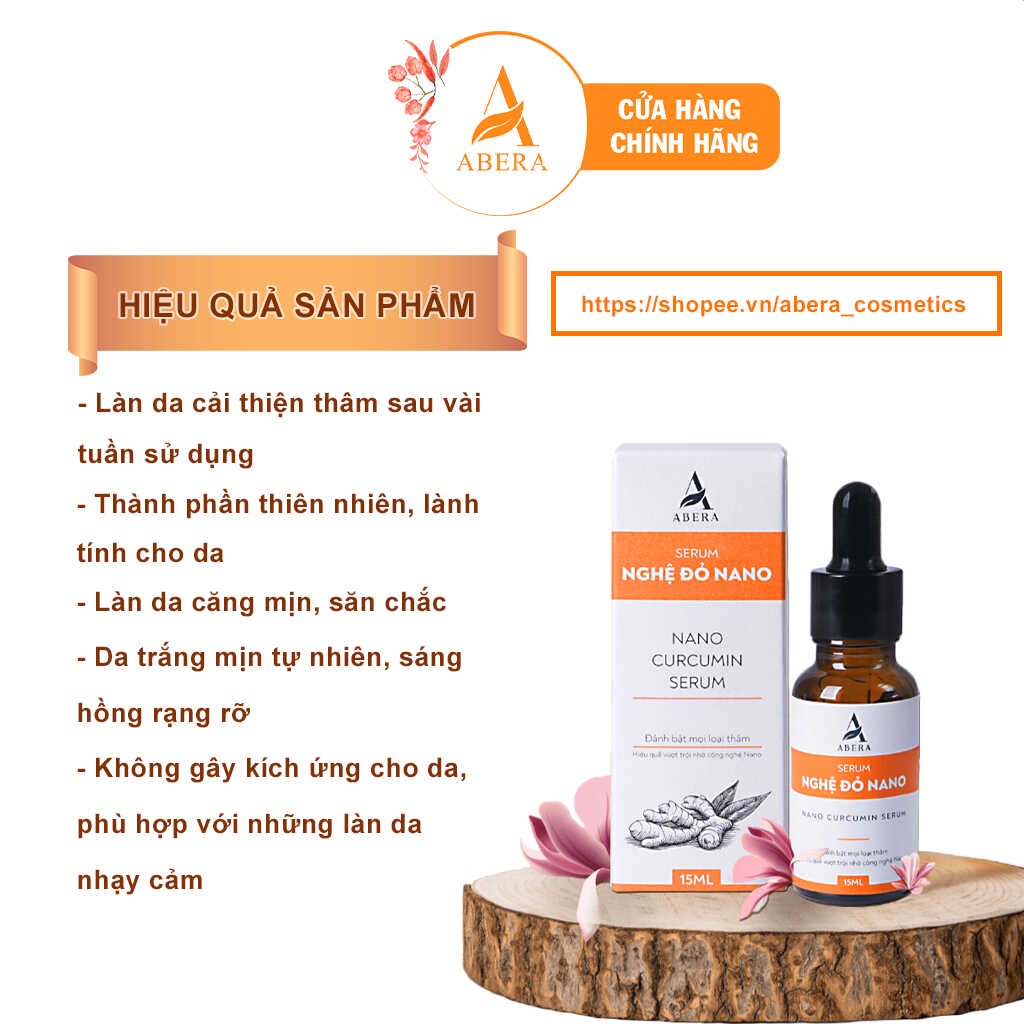 Serum giảm mụn thâm, thâm quầng mắt, giảm thâm nách, thâm vùng kín, thâm muỗi đốt, thâm đầu gối, nghệ đỏ Nano ABERA 15ml