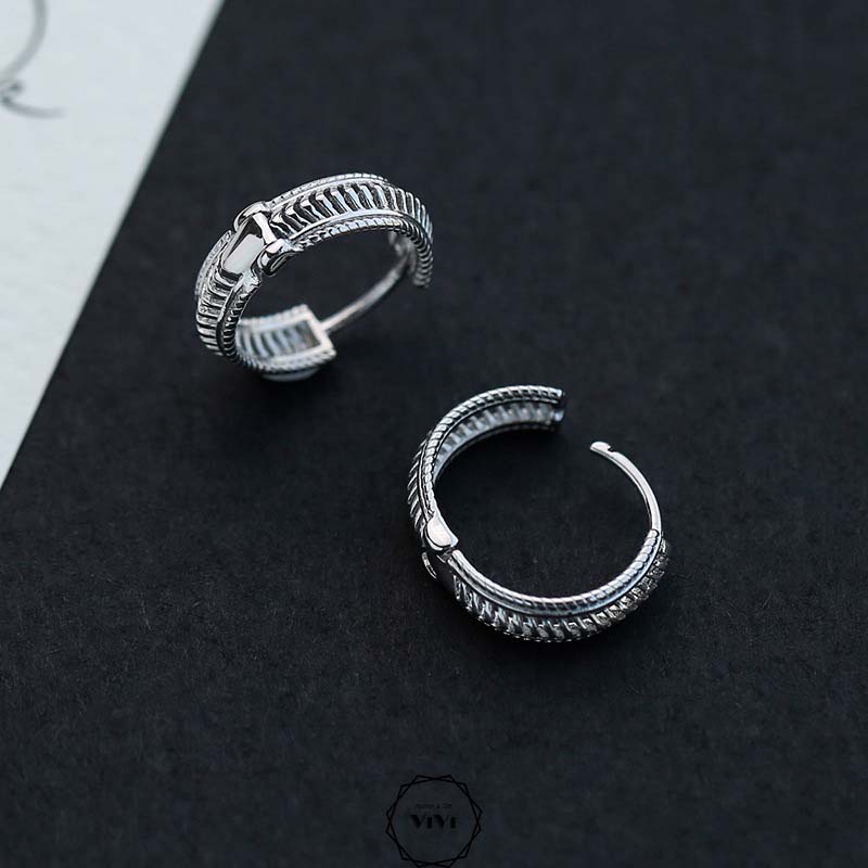 Bông tai bạc nam kiểu đường ray Railway – khuyên tai bạc ViVi_Gift