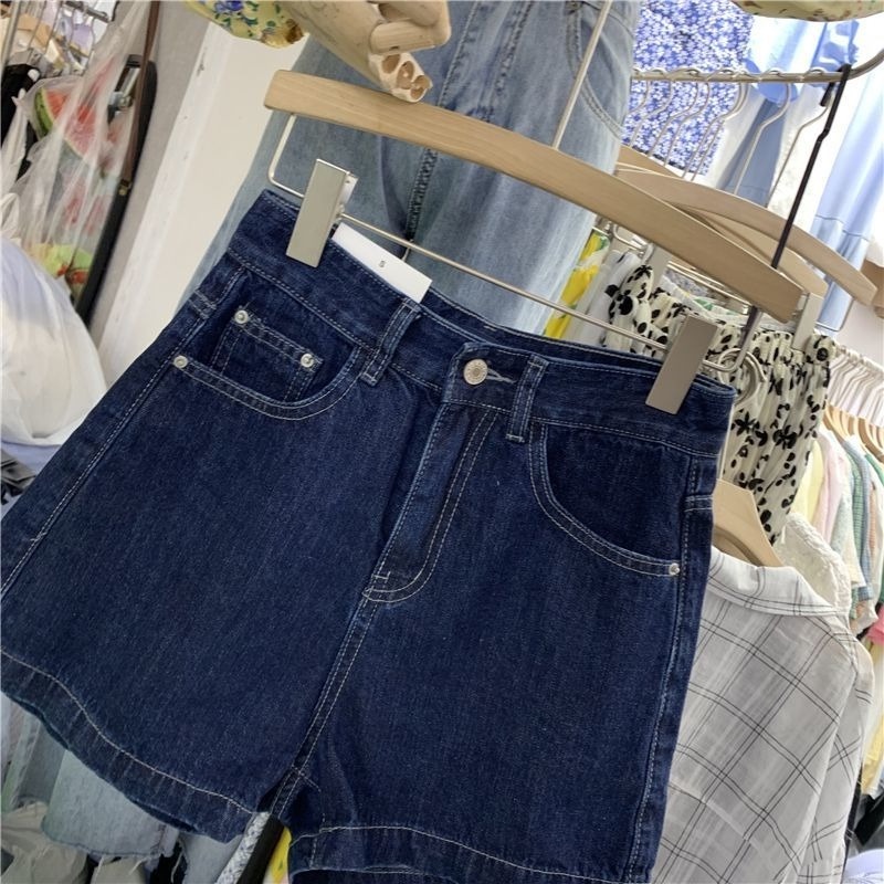 Quần Short Denim Lưng Cao Ống Rộng Màu Xanh Đậm Thời Trang Mùa Hè Mới