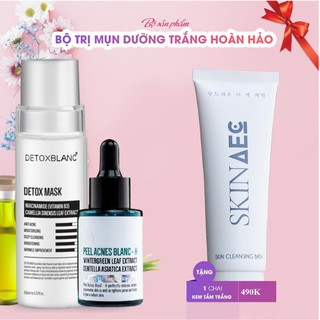 Combo detox blanc dành cho da mụn (Detox mask+serum H) tặng kèm SỮA tắm trắng skin aec 300ml