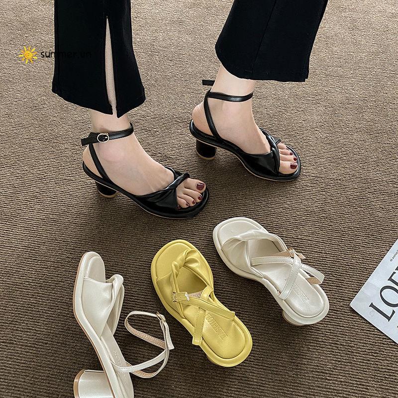 Giày Sandal Gót Dày Vừa Phong Cách Pháp Thời Trang Mùa Hè Hàng Mới 2022