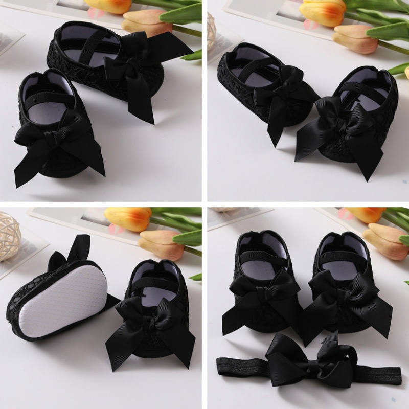 Bộ 2 Chiếc Giày Công Chúa + Giày Vải Satin Mềm Thắt Nơ Cho Bé Gái Tập Đi