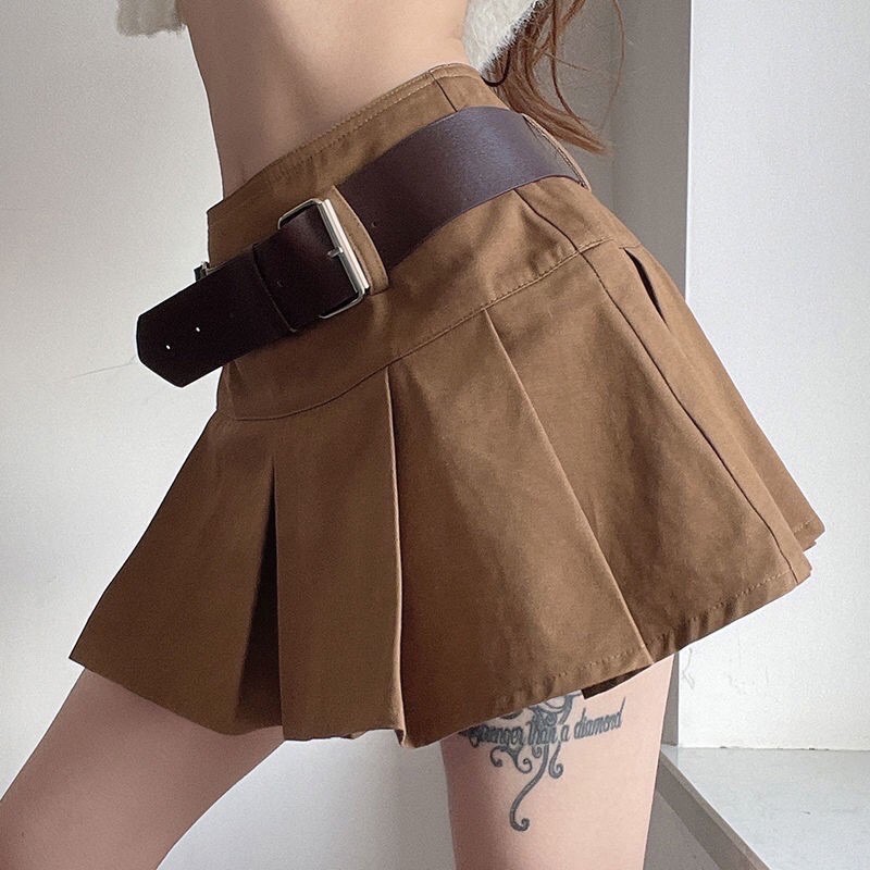 Chân váy xếp ly dáng xòe kèm belt cực Tây