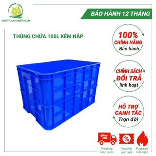 Bồn Nước Nhựa 100L | Bồn Chứa Dinh Dưỡng Thủy Canh Loại 100L Màu Xanh, Có Nắp Đậy, Khoét Lỗ Theo Yêu Cầu
