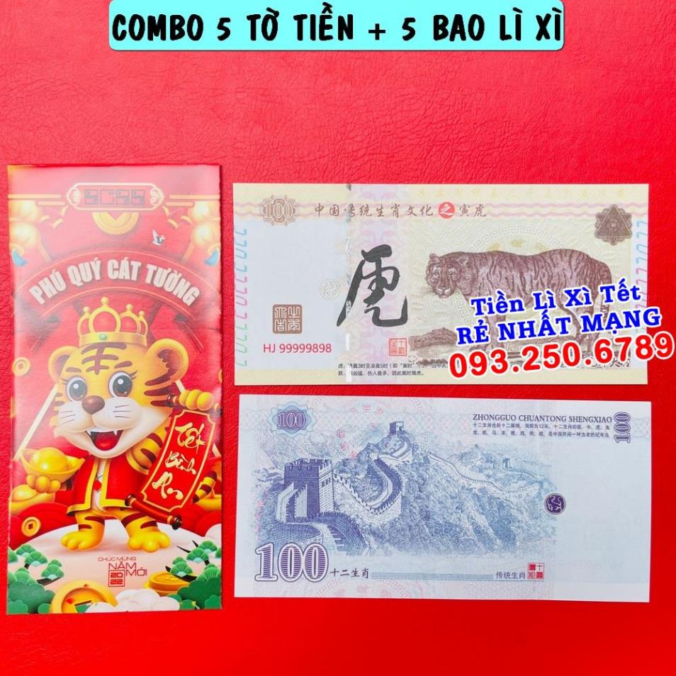⭐ FREE SHIP⭐ Combo 5 Tiền Trung Quốc Hình Con Cọp 100 làm quà tặng khách hàng độc kèm bao lì xì, Quà Tết 2022