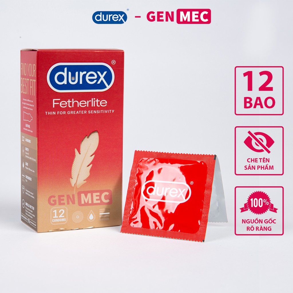 Bao Cao Su Siêu Mỏng Durex Fetherlite - Nhiều Gel Bôi Trơn - BCS Durex Fetherlite Hộp 12 Bao - Genmec